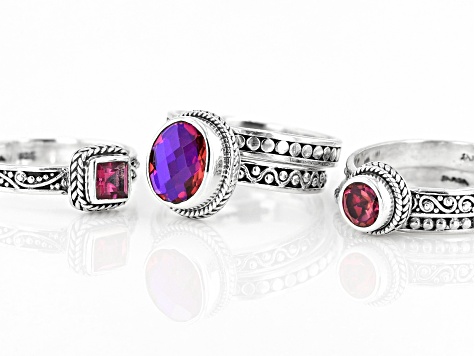 Red Volcanic Quartz Triplet & Topaz Silver Ring Set 2.36ctw