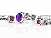 Red Volcanic Quartz Triplet & Topaz Silver Ring Set 2.36ctw