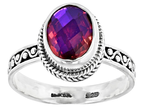 Red Volcanic Quartz Triplet & Topaz Silver Ring Set 2.36ctw