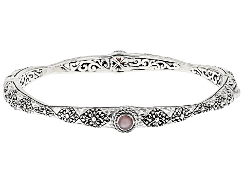 Peruvian Pink Opal Silver Bangle Bracelet