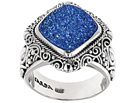 Blue Baby Moon™ Drusy Quartz Sterling Silver Ring - SRA487 | JTV.com