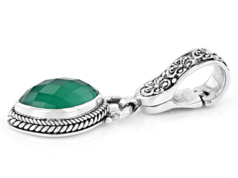 Green Onyx Silver Frangipani Enhancer Pendant