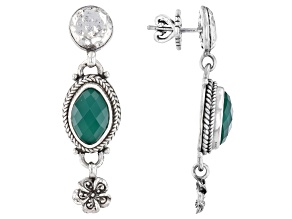 Green Onyx Silver Frangipani Earrings