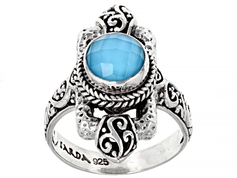 Blue Sun Sitara 925 Silver Plated Handmade Jewelry Ring US Size 10 R-19372