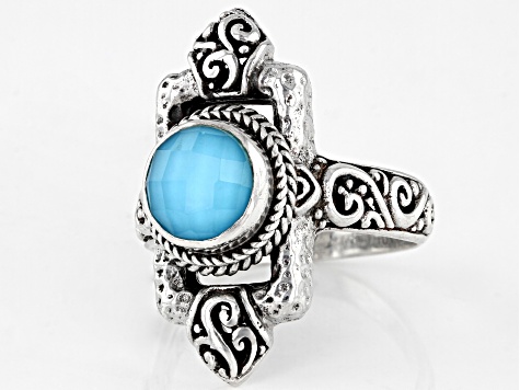 Blue Sleeping Beauty Turquoise Quartz Doublet Silver Ring - SRA4999 ...