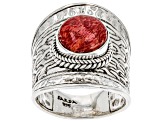 Red Sponge Coral Silver Solitaire Ring