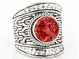 Red Sponge Coral Silver Solitaire Ring