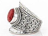 Red Sponge Coral Silver Solitaire Ring