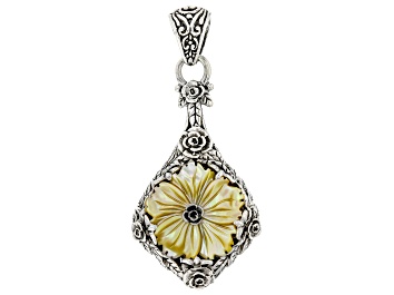 Picture of Yellow Carved Mother-of-Pearl Silver Pendant