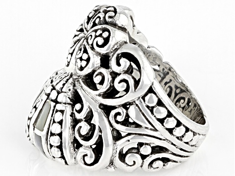 White Inlay Mother-of-Pearl Silver Clam Shell Ring
