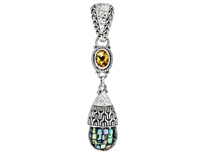 Mosaic Abalone Shell and Citrine Silver Pendant .60ct