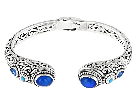 Paraiba Color Opal, Topaz & Turquoise Silver Bracelet .86ctw