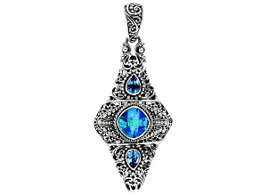 Paraiba Color Quartz Triplet & Topaz Silver Pendant 6.14ctw