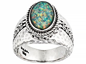 Sea-renity Lab Created Opal Quartz Doublet Silver Ring