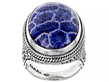 Picture of Navy Blue Indonesian Coral Silver Ring