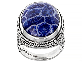 Navy Blue Indonesian Coral Silver Ring