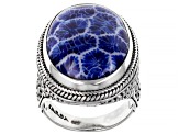Navy Blue Indonesian Coral Silver Ring