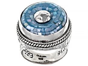 Aqua Mosaic Mother-of-Pearl Silver Ring