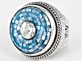 Aqua Mosaic Mother-of-Pearl Silver Ring
