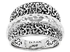 Sterling Silver Frangipani & Hammered Ring