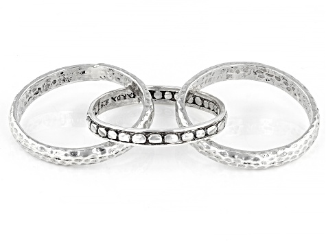 Silver " Stand Hand In Hand" Stackable Set of Three Rings
