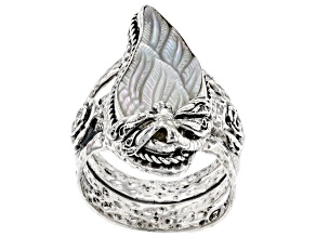 Carved Mother-of-Pearl Silver Wings Ring