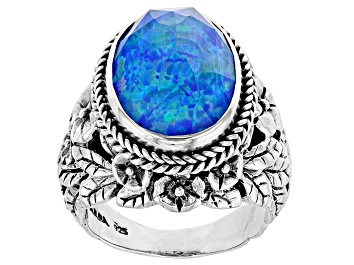 Picture of Lab Created Twilight Opal Quartz Doublet Silver Ring 8.93ct