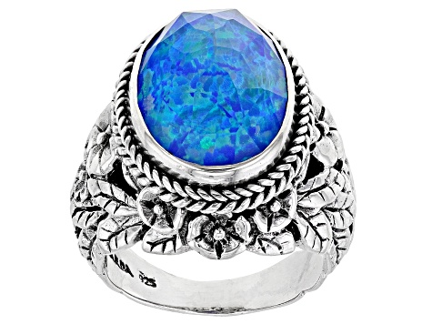 Lab Created Twilight Opal Quartz Doublet Silver Ring 8.93ct
