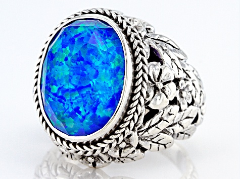 Lab Created Twilight Opal Quartz Doublet Silver Ring 8.93ct