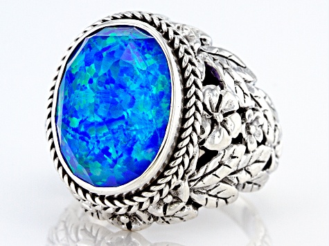 Lab Created Twilight Opal Quartz Doublet Silver Ring 8.93ct
