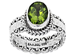 Green Peridot Sterling Silver Solitaire Ring 1.75ct
