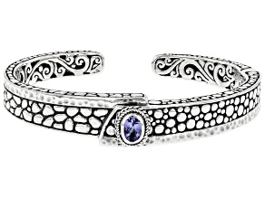 Blue Tanzanite Silver Hammered Cuff Bracelet .64ct