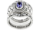 Blue Tanzanite Silver Stackable Set of 3 Rings 0.64ct