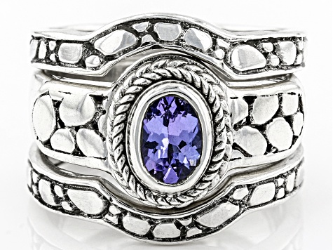 Blue Tanzanite Silver Stackable Set of 3 Rings 0.64ct