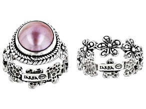 Cultured Pink Mabe Pearl Silver Hammered Ring