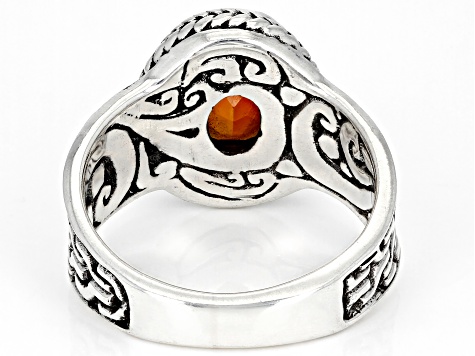 Orange Lab Created Padparadscha Sapphire Silver Ring 3.32ct