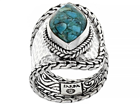 Mosaic Turquoise Silver Hammered Ring