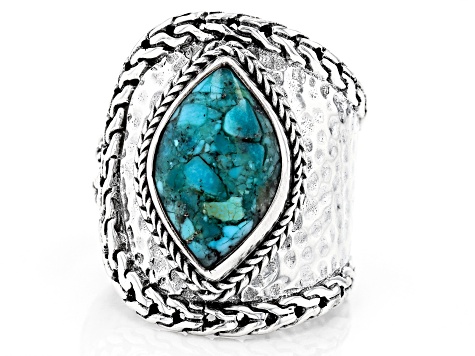 Mosaic Turquoise Silver Hammered Ring