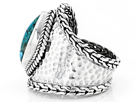 Mosaic Turquoise Silver Hammered Ring