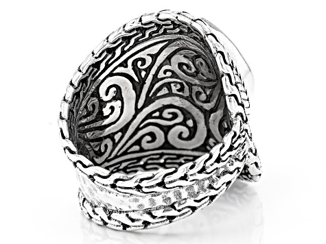 Mosaic Turquoise Silver Hammered Ring