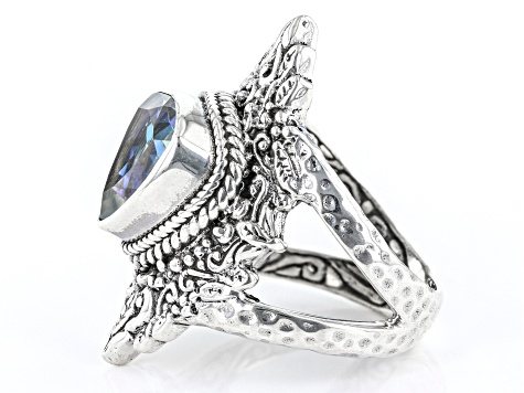 Novel™ Quartz Silver Hammered Ring 3.40ct
