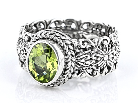 Green Peridot Sterling Silver Solitaire Ring 1.12c