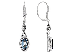 London Blue Topaz Silver Chainlink & Hammered Earrings 3.32ctw