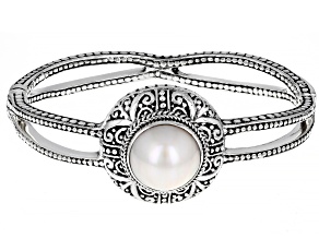White Cultured Mabe Pearl Silver Tree of Life Bracelet