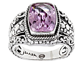 Pink Lab Created Sapphire Sterling Silver Ring 4.51ct