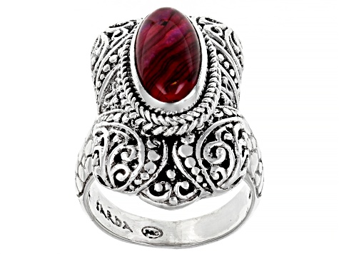 Purple Abalone Shell Quartz Triplet Silver Filigree Ring