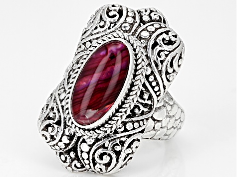 Purple Abalone Shell Quartz Triplet Silver Filigree Ring