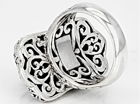 Purple Abalone Shell Quartz Triplet Silver Filigree Ring