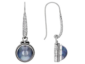 Blue Cultured Mabe Pearl Silver Tree Of Life Earrings