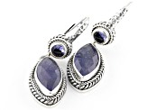 Blue Tanzanite Silver Hammered Earrings 5.16ctw